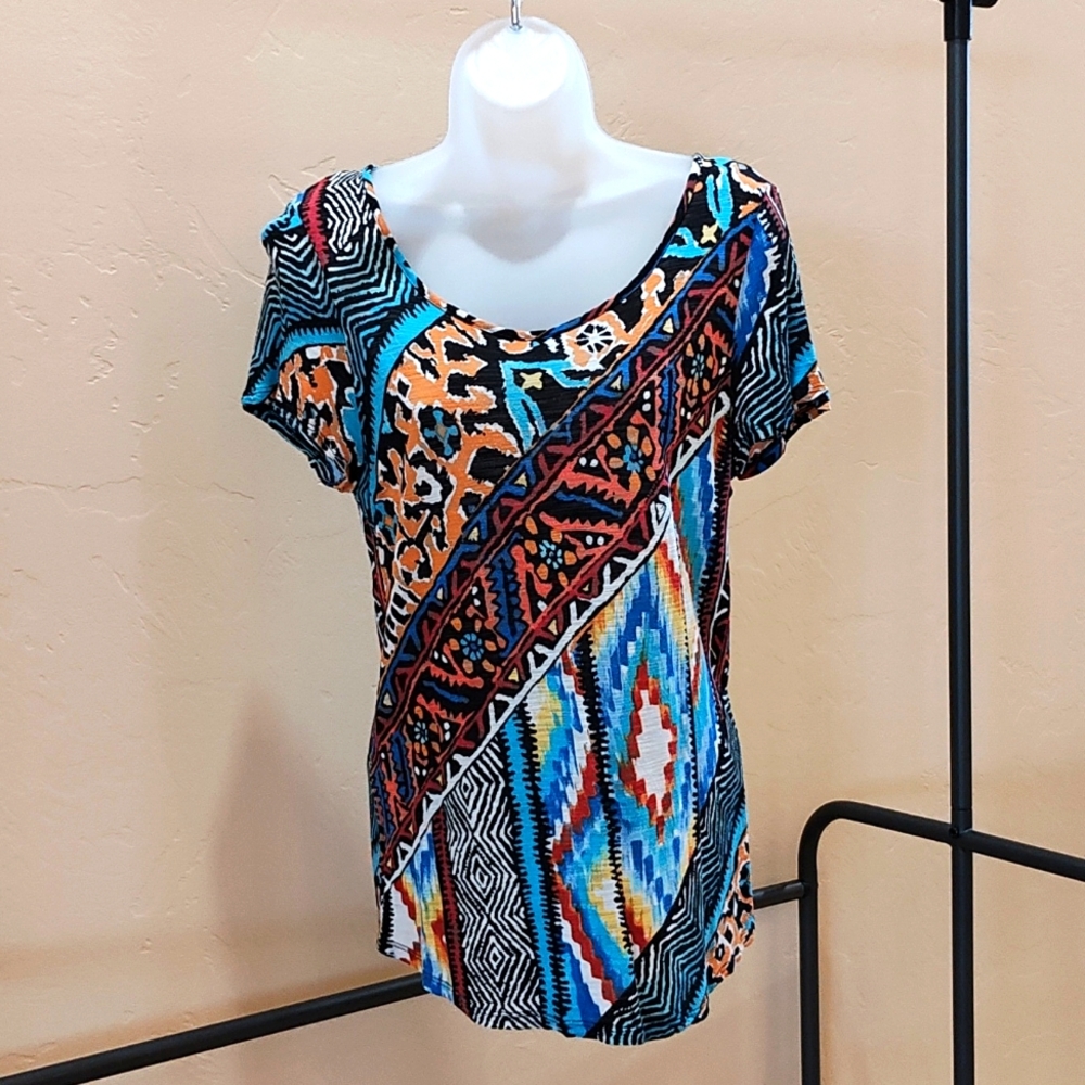 Cable & Gauge Short sleeve abstract print top